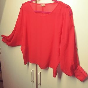 (Medium) Salmon color Fashion Magazine Blouse.
